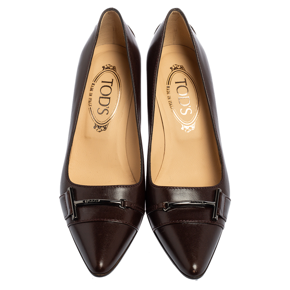 Tod's Brown Patent Leather Pointed Toe Pumps Size 36.5