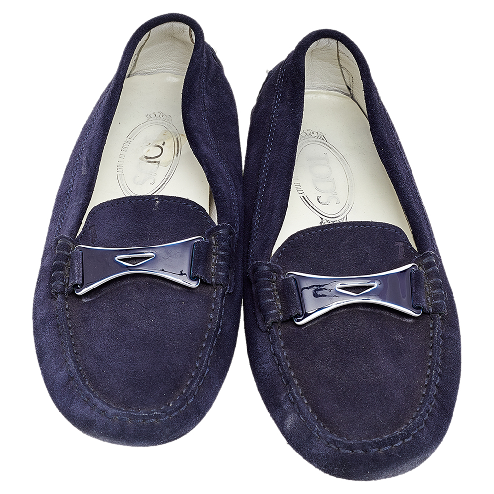 Tod's Navy Blue Suede Slip On Loafers Size 38