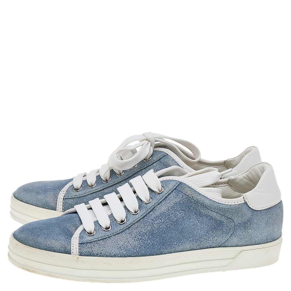 Tod's Blue Glitter Suede Low Top Sneakers Size 36.5