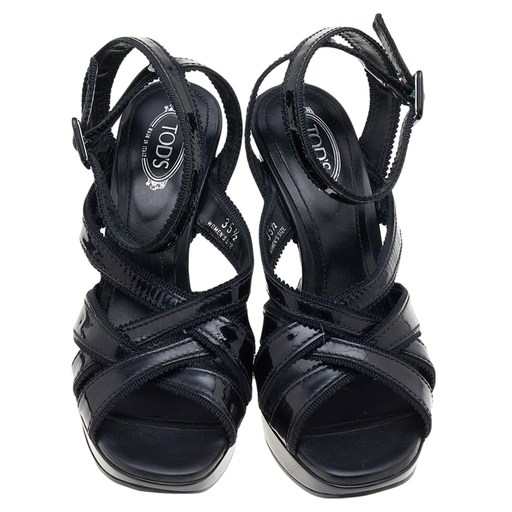 Tod's Black Patent Leather Strappy Sandals Size 35.5