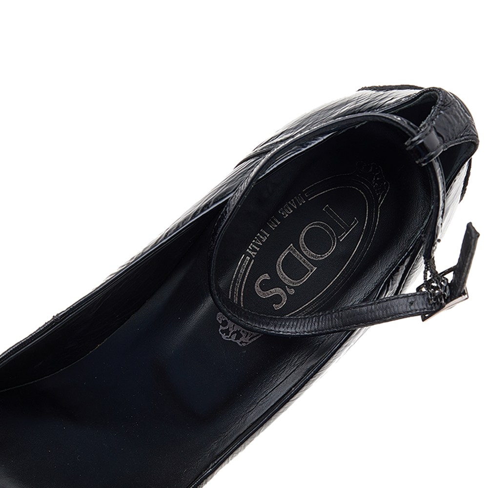 Tod's Black Patent Leather Ankle Strap Pumps Size 39