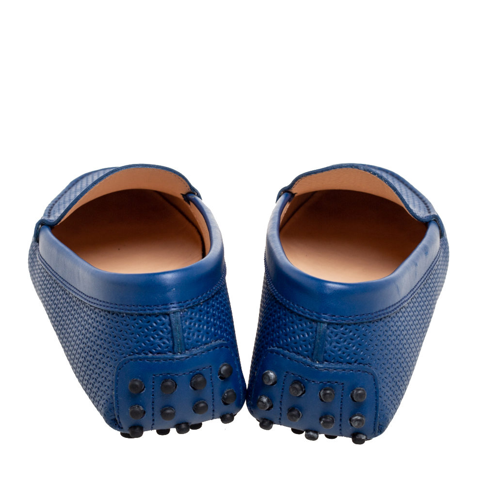 Tod's Royal Blue Perforated Leather Driver Loafers Size 38