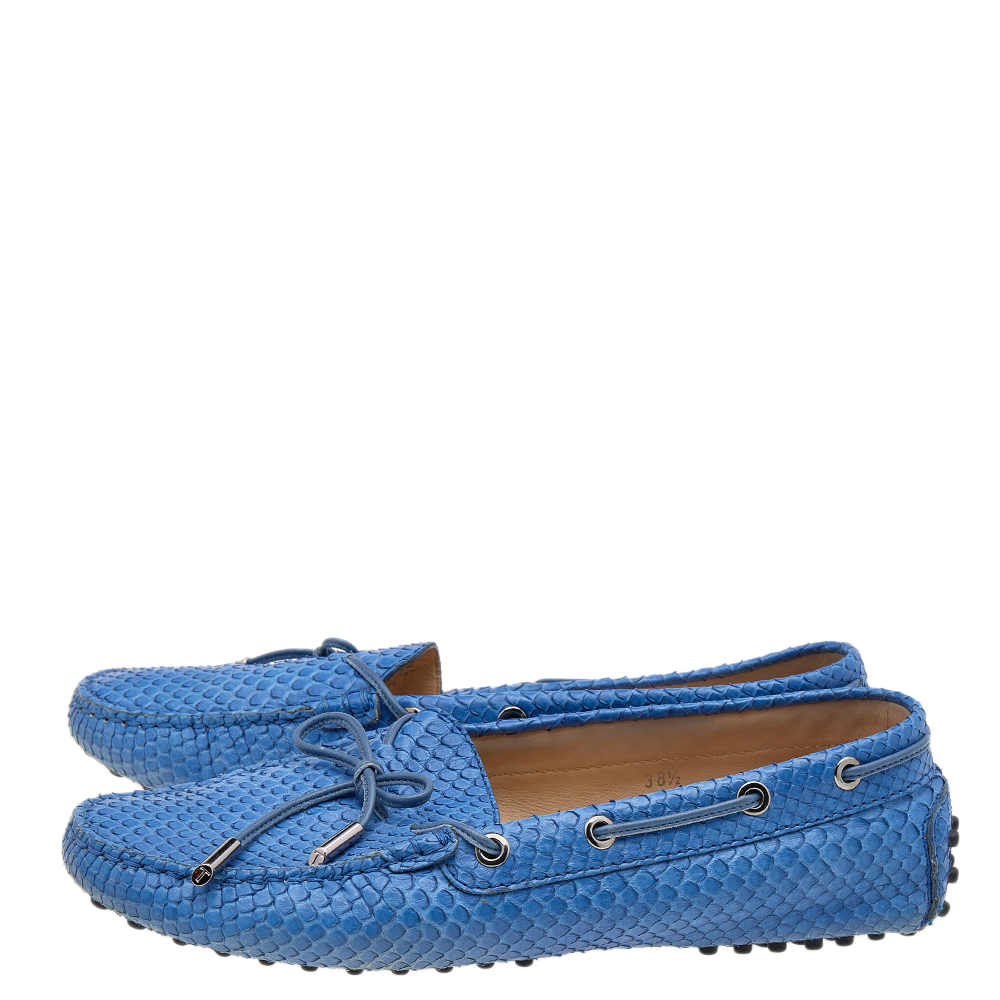 Tod's Blue Python Bow Slip On Loafers Size 38.5