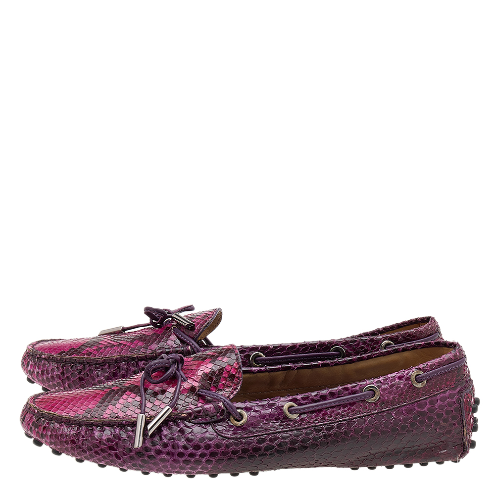 Tod's Multicolor Python Bow Slip On Loafers Size 39