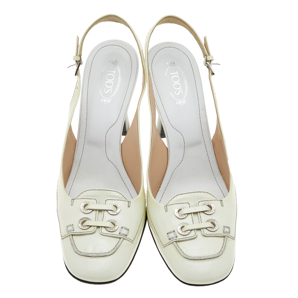 Tod's White Patent Leather Penny Loafer Slingback Sandals Size 40