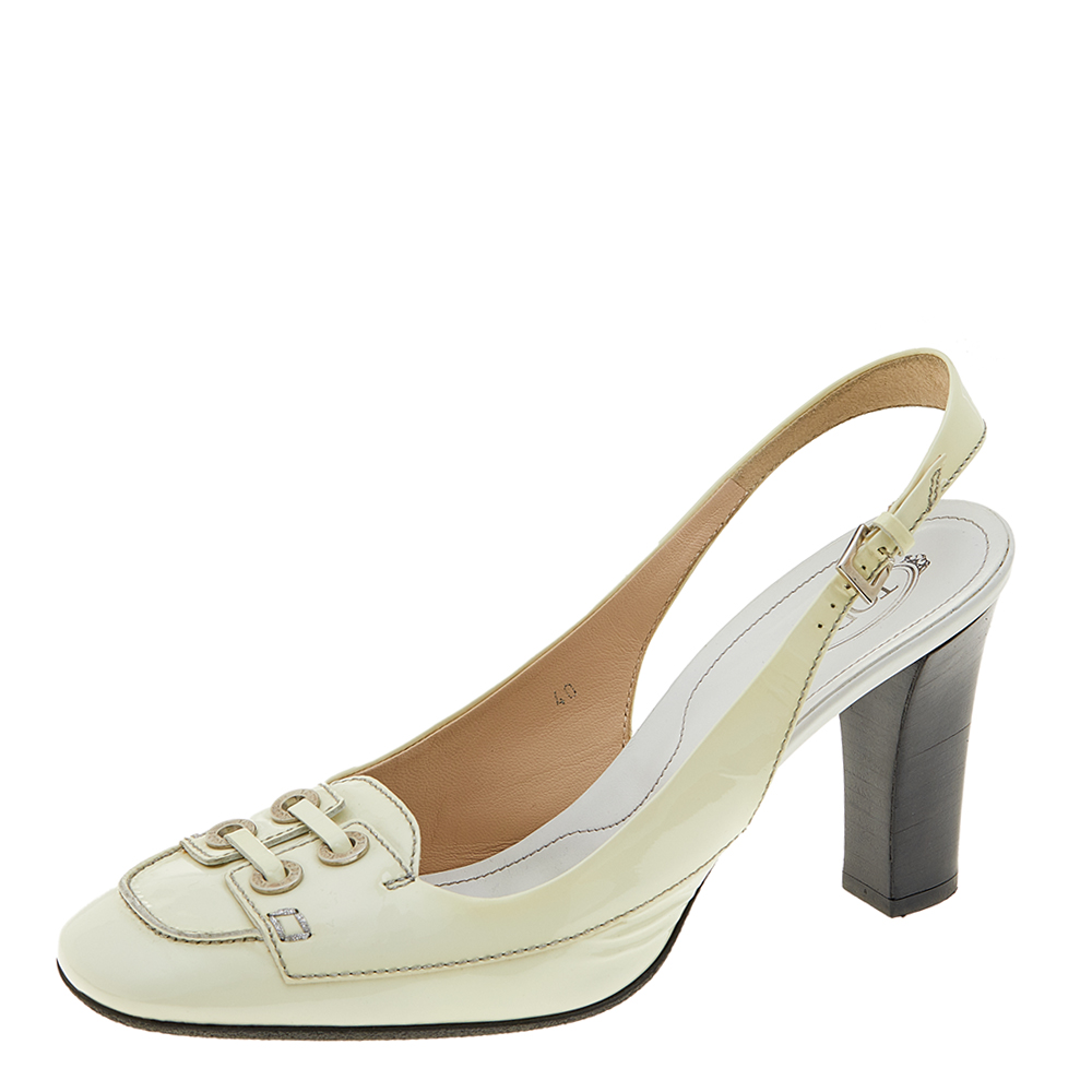 Tod's White Patent Leather Penny Loafer Slingback Sandals Size 40