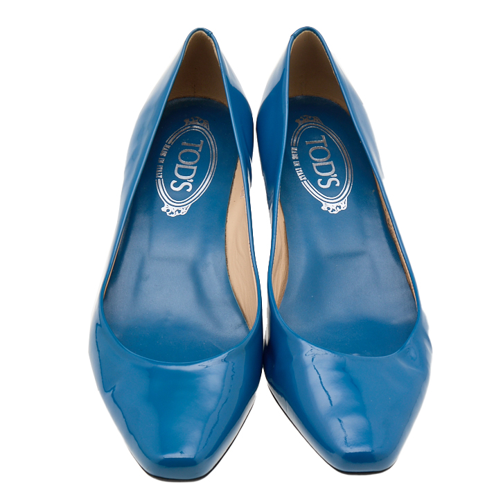 Tod's Blue Patent Leather Wedge Pumps Size 38.5