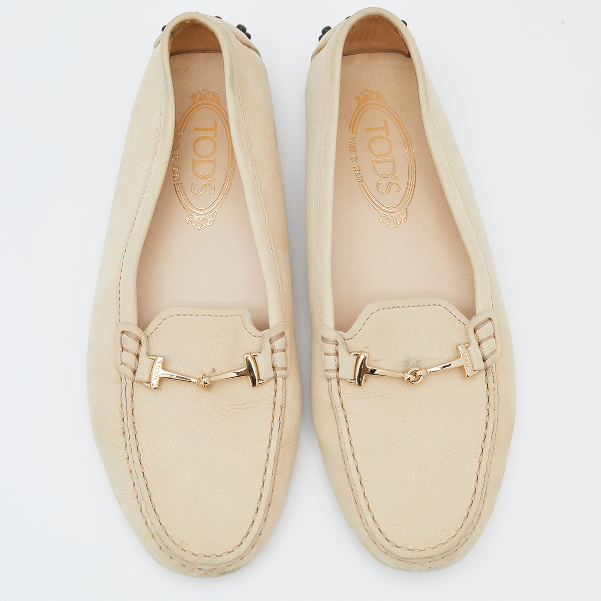Tod's Beige Iridescent Leather Bit Slip On Loafers Size 37.5