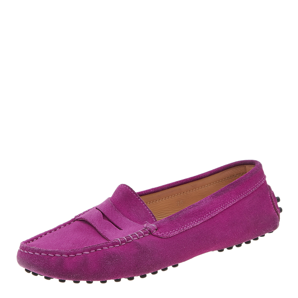 Tod's Purple Suede Penny Slip On Loafers Size 36