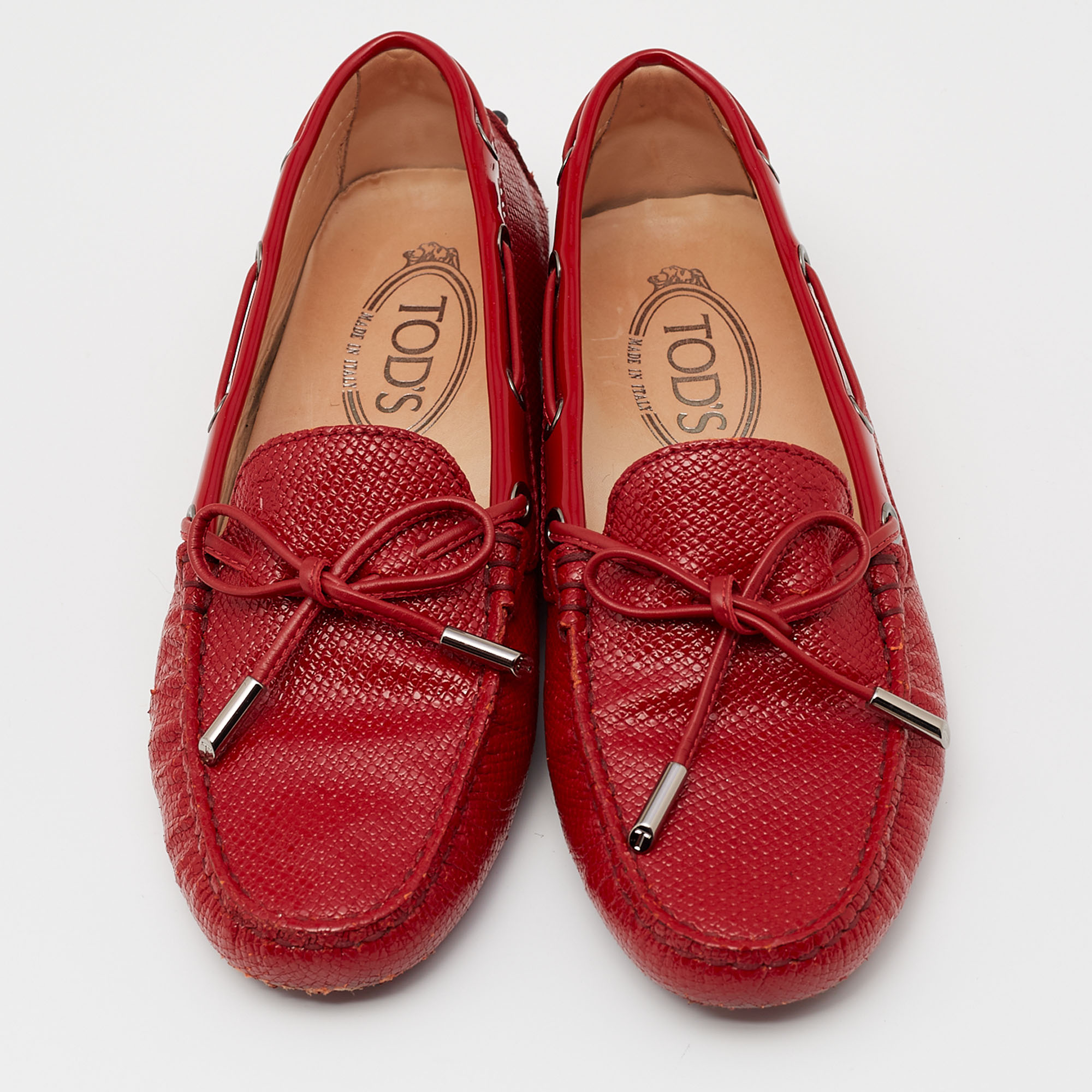Tod's Red Patent Bow Slip On Loafers Size 36