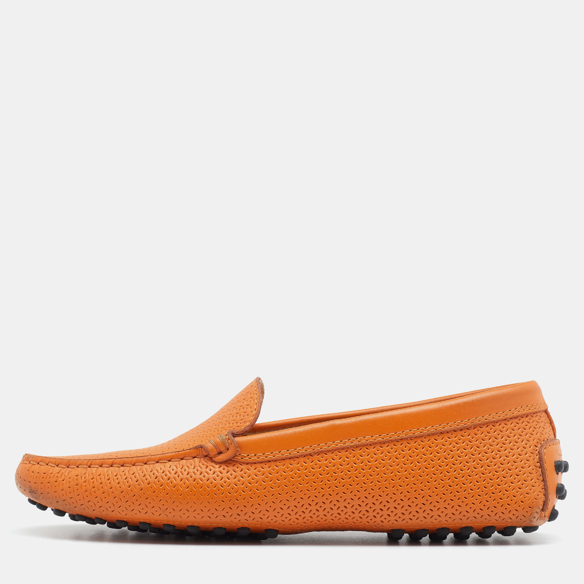 Tod's orange perforated leather slip on loafers size 36.5