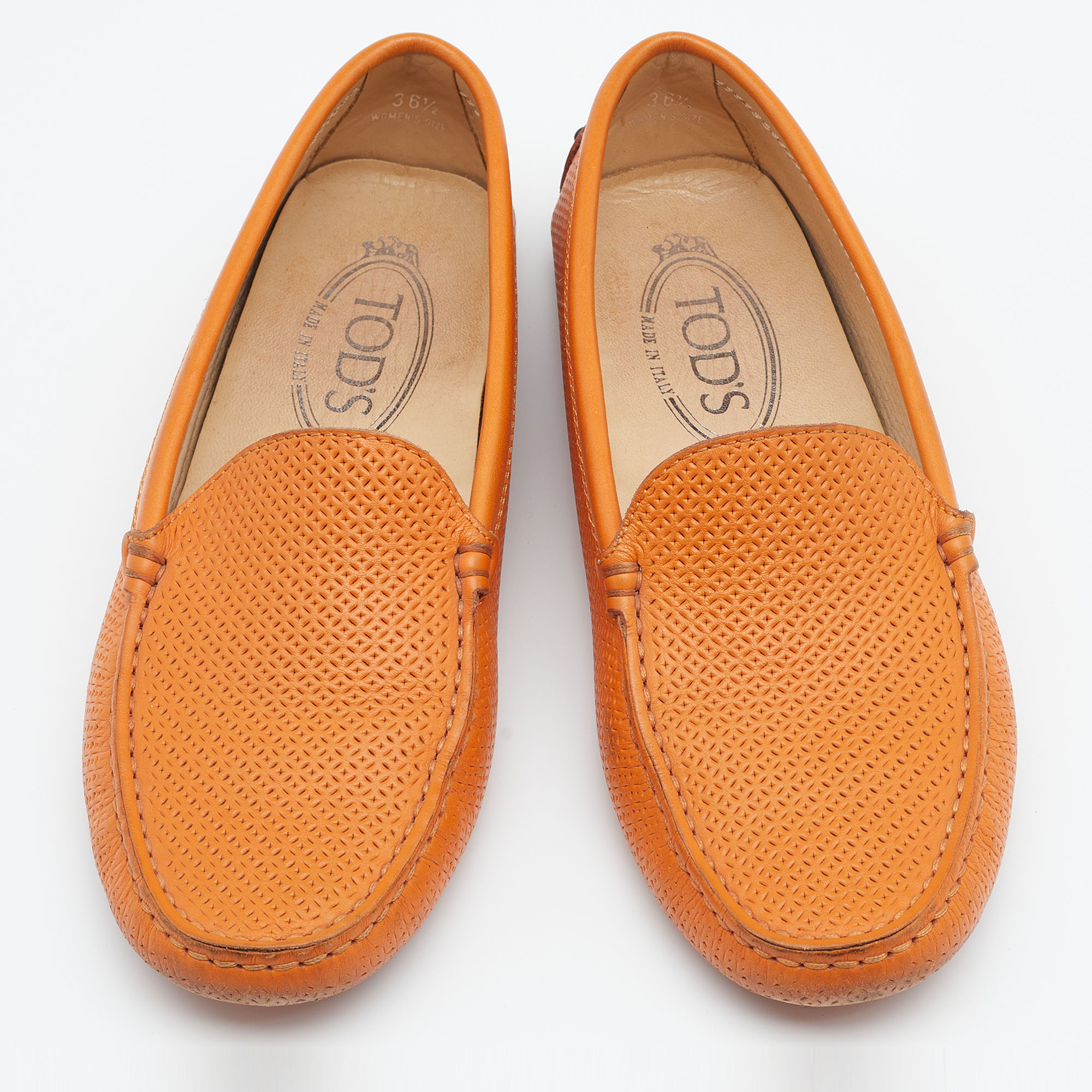 Tod's Orange Perforated Leather Slip On Loafers Size 36.5