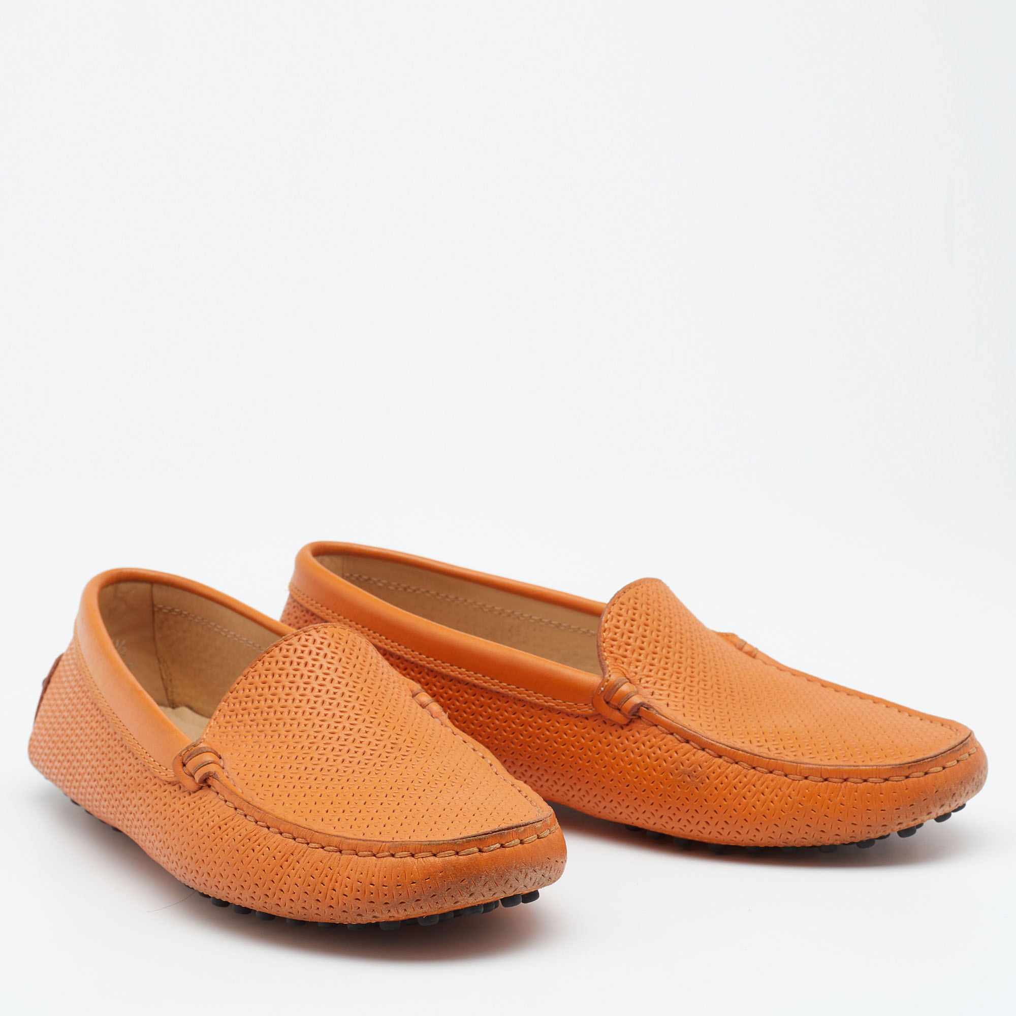 Tod's Orange Perforated Leather Slip On Loafers Size 36.5