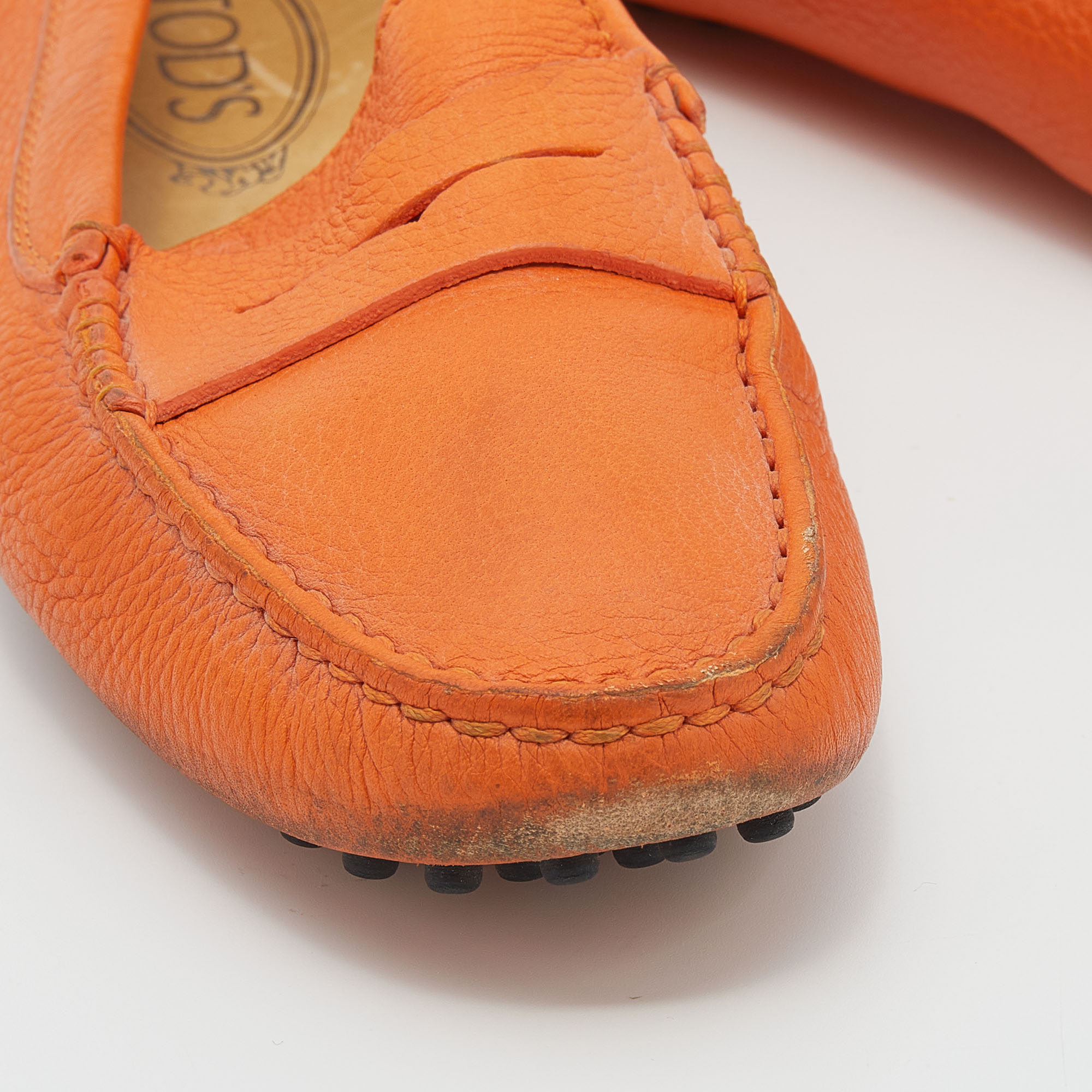 Tod's Orange Leather Penny Slip On Loafers Size 37