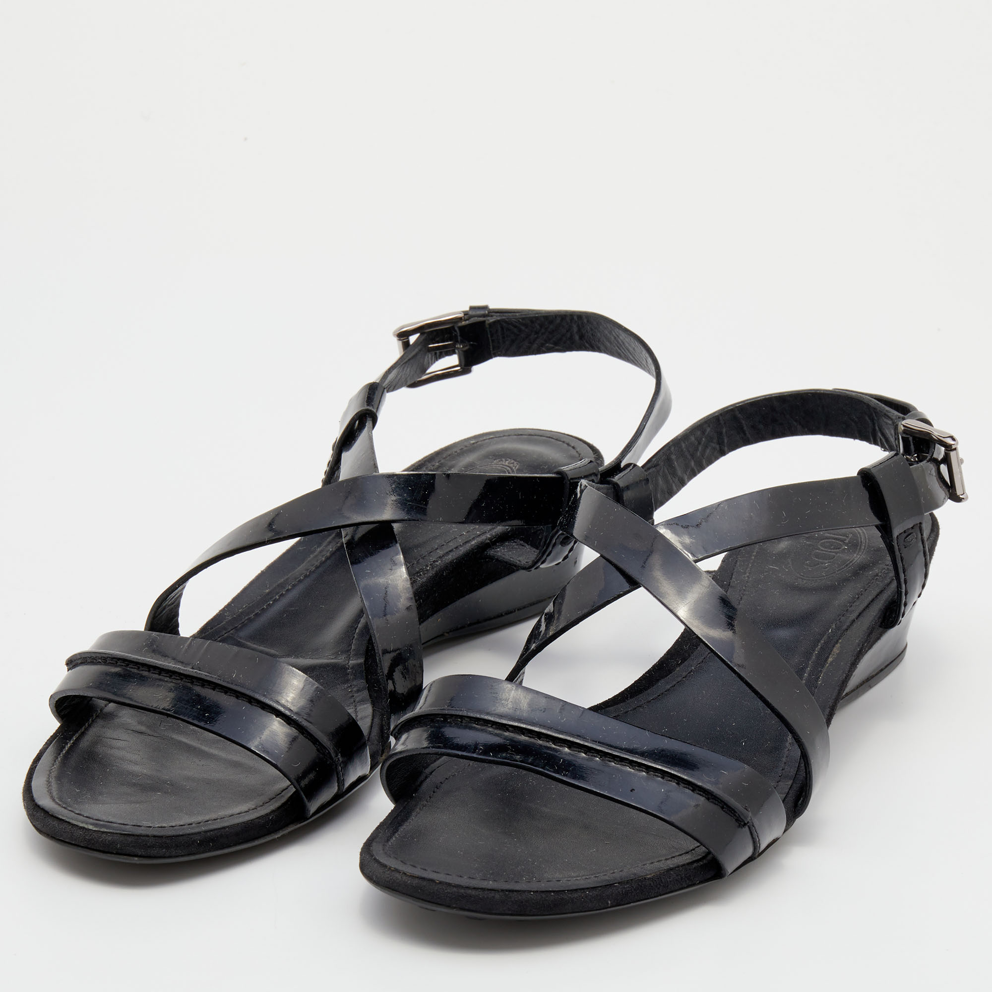 Tod's Black Leather Criss Cross Slingback Sandals Size 40