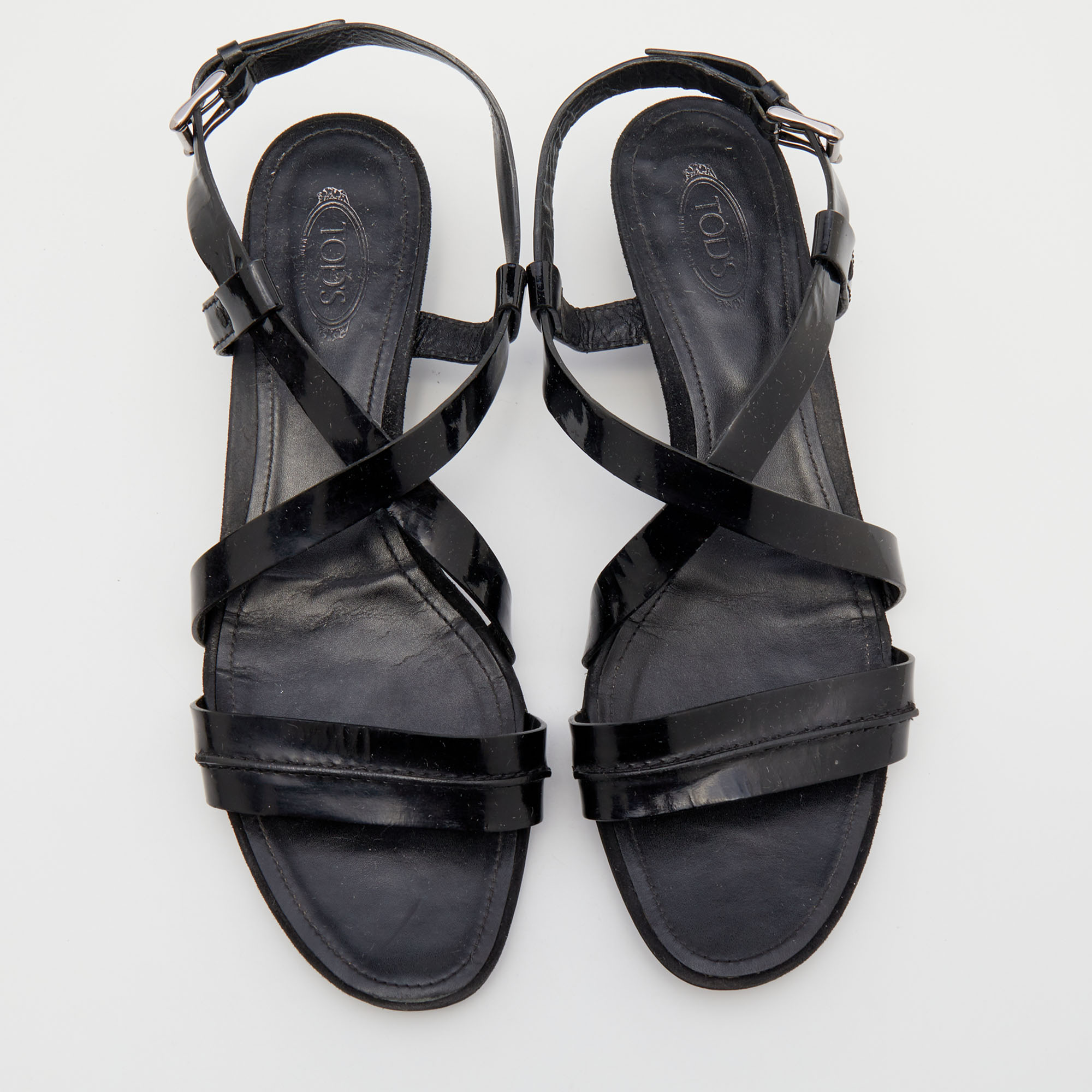 Tod's Black Leather Criss Cross Slingback Sandals Size 40