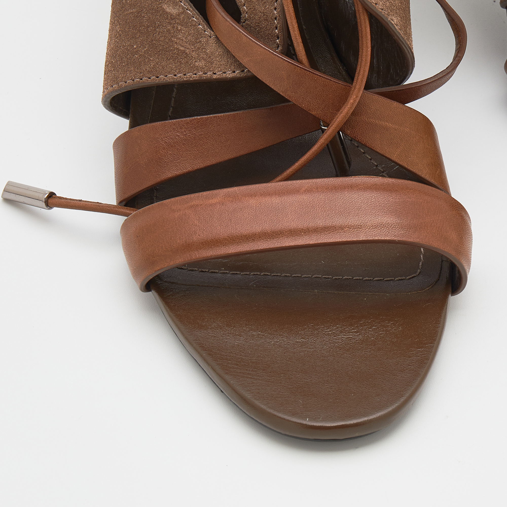 Tod's Brown Leather And Suede Lace Up Slingback Sandals Size 39