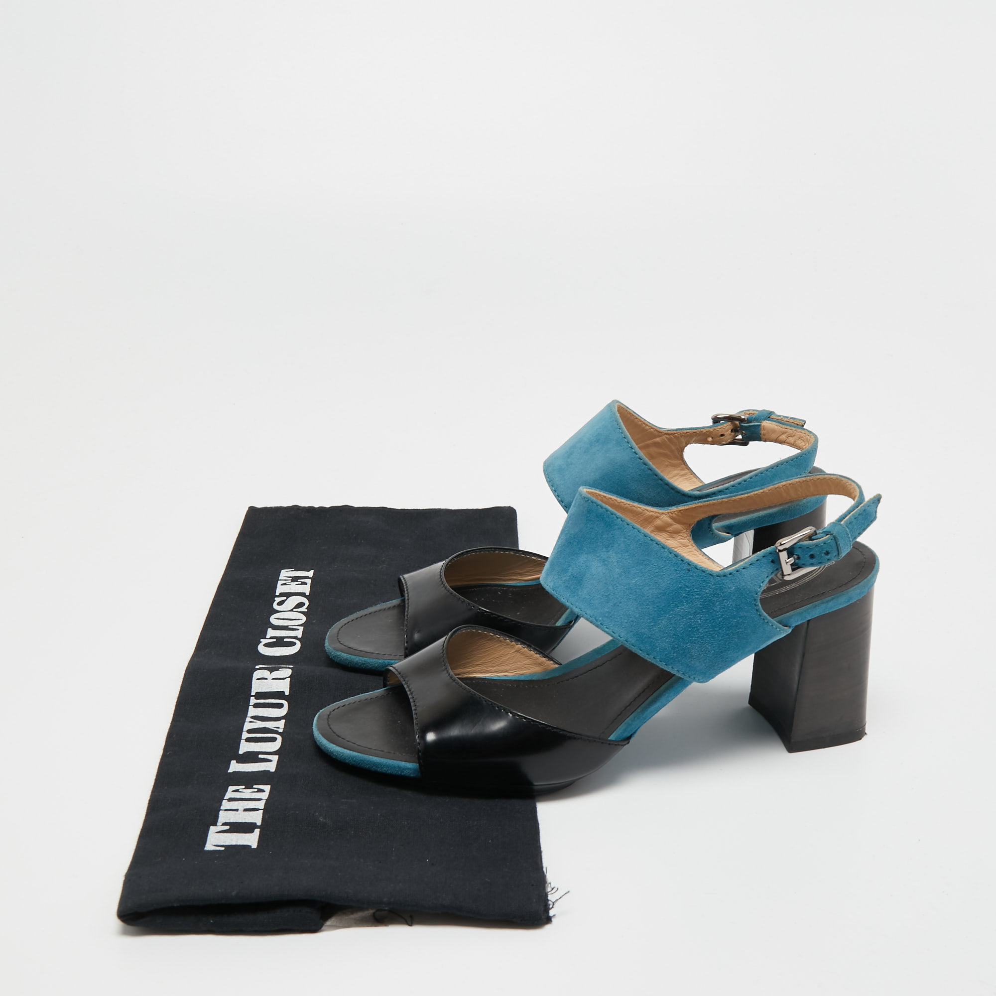 Tod's Black/Blue Suede And Leather Ankle Strap Sandals Size 37.5
