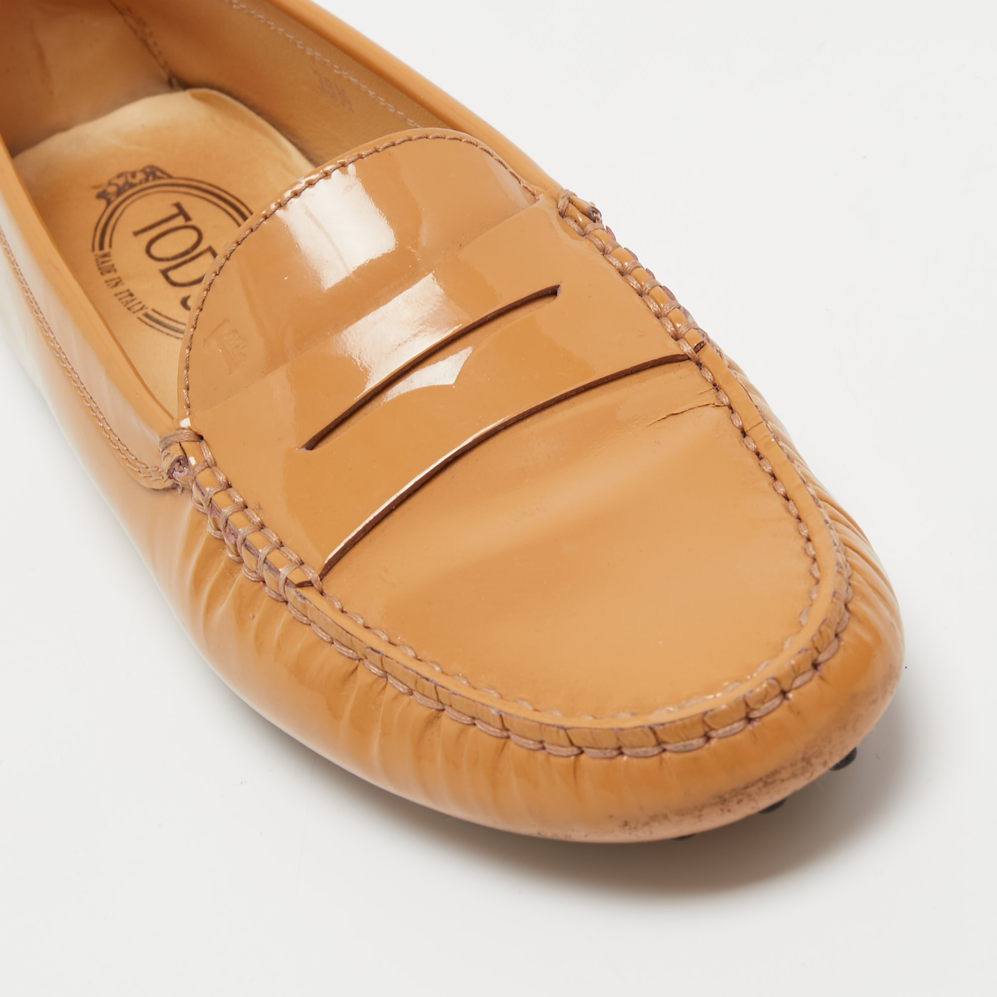 Tod's Brown Patent Leather Gommini Penny Loafers Size 38.5