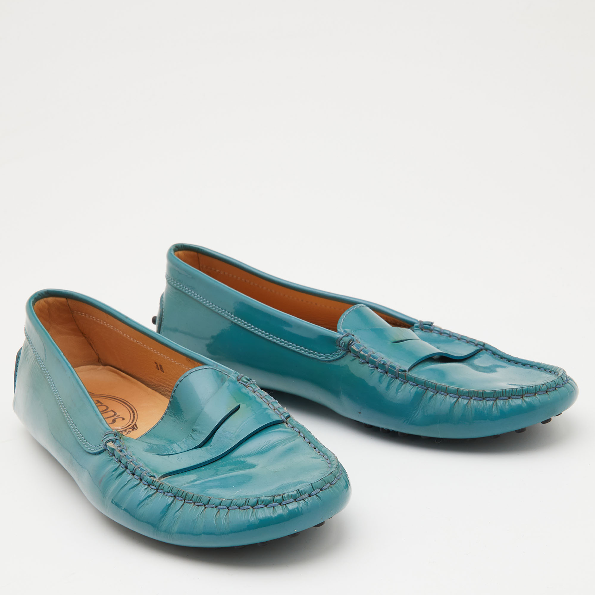 Tod's Teal Patent Leather Penny Loafers Size 38