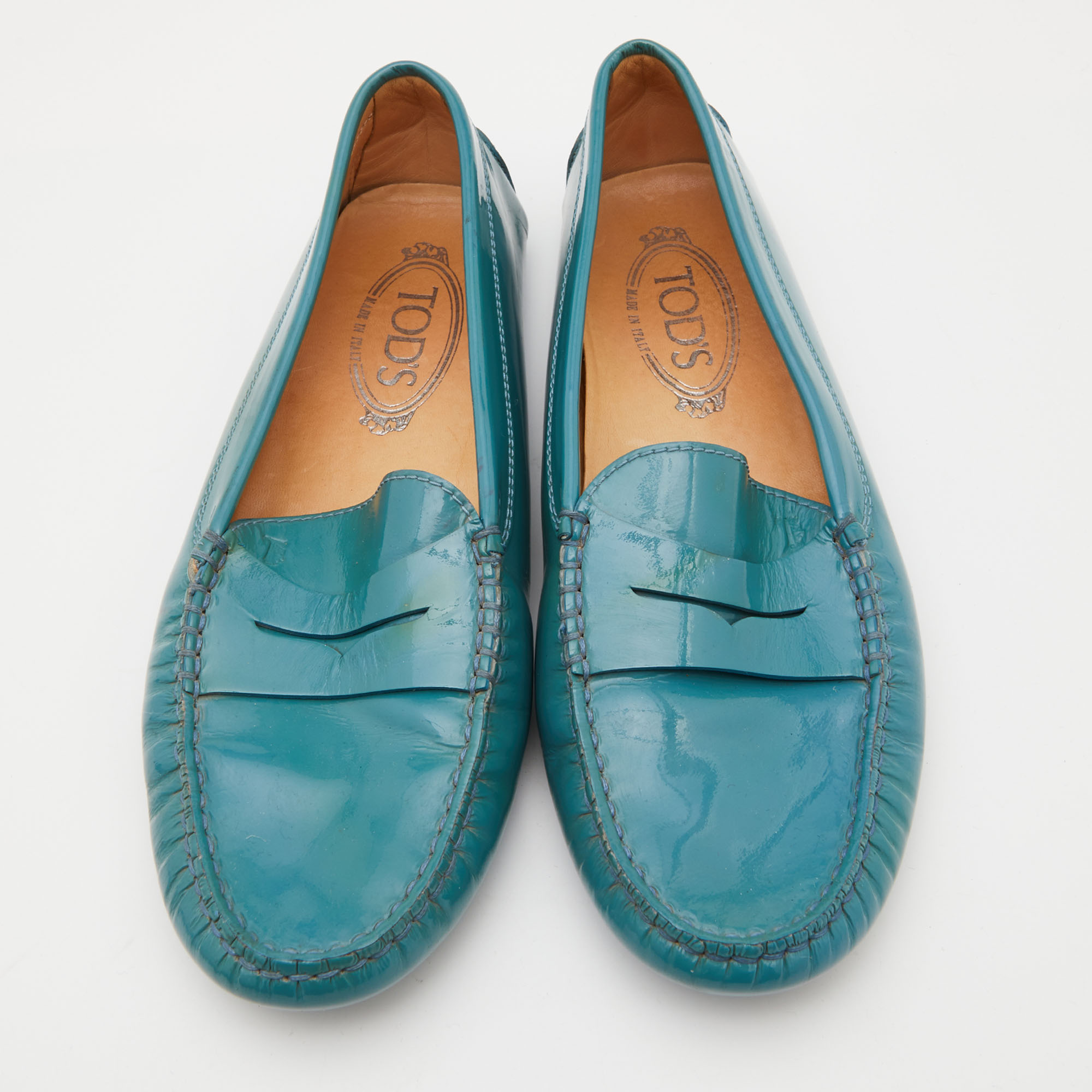 Tod's Teal Patent Leather Penny Loafers Size 38