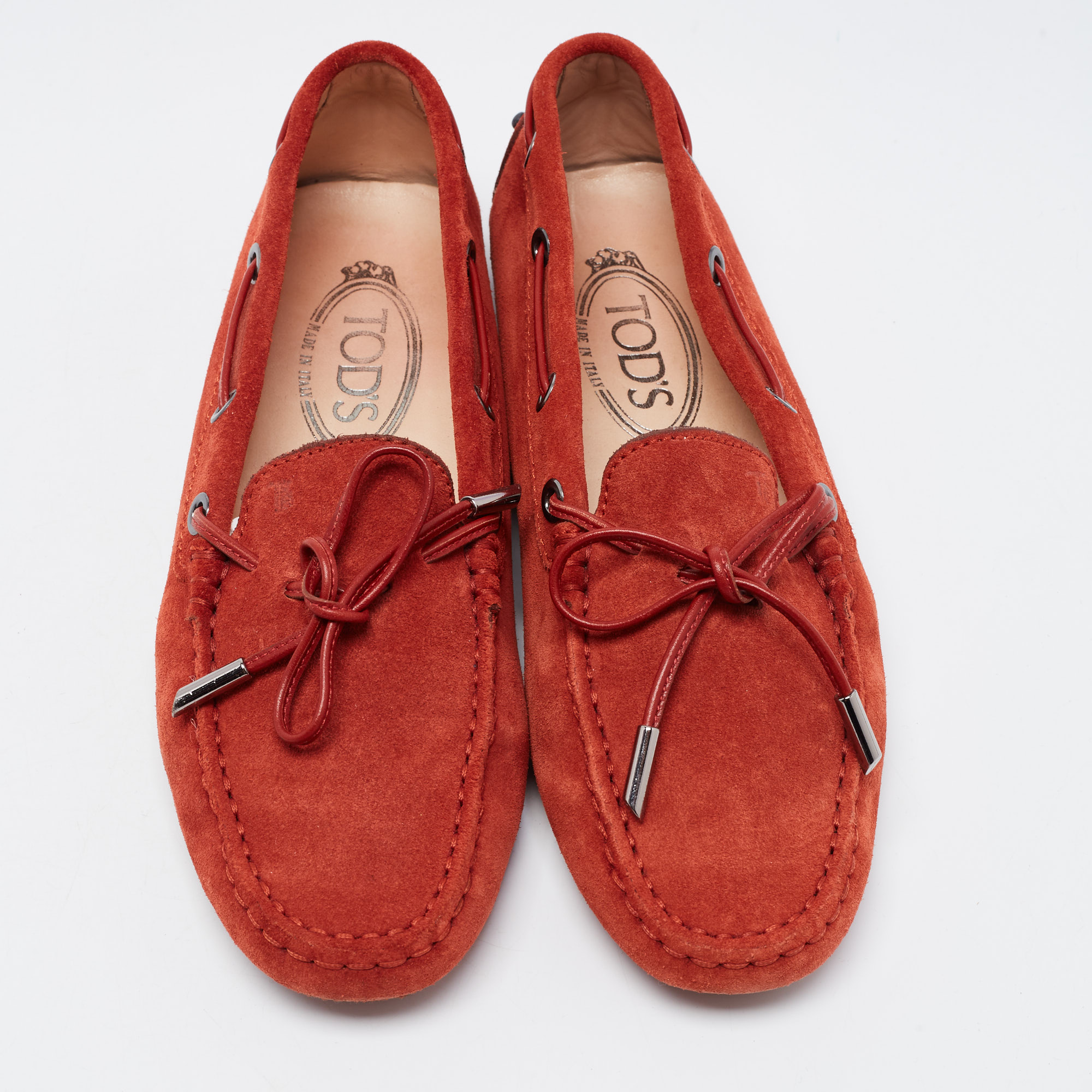 Tod's  Burnt Orange Suede Bow Detail Slip On Loafers Size 37