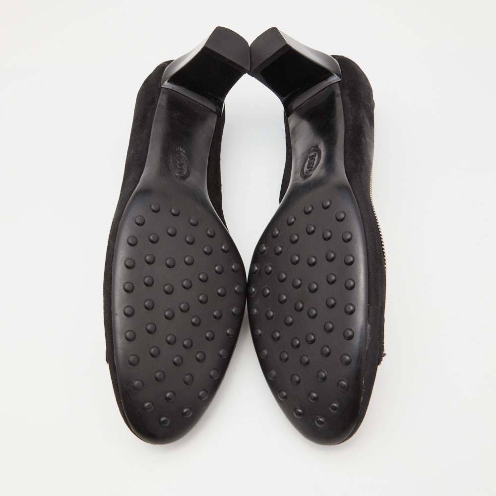 Tod's Black Suede Block Heel Loafer Pumps Size 39