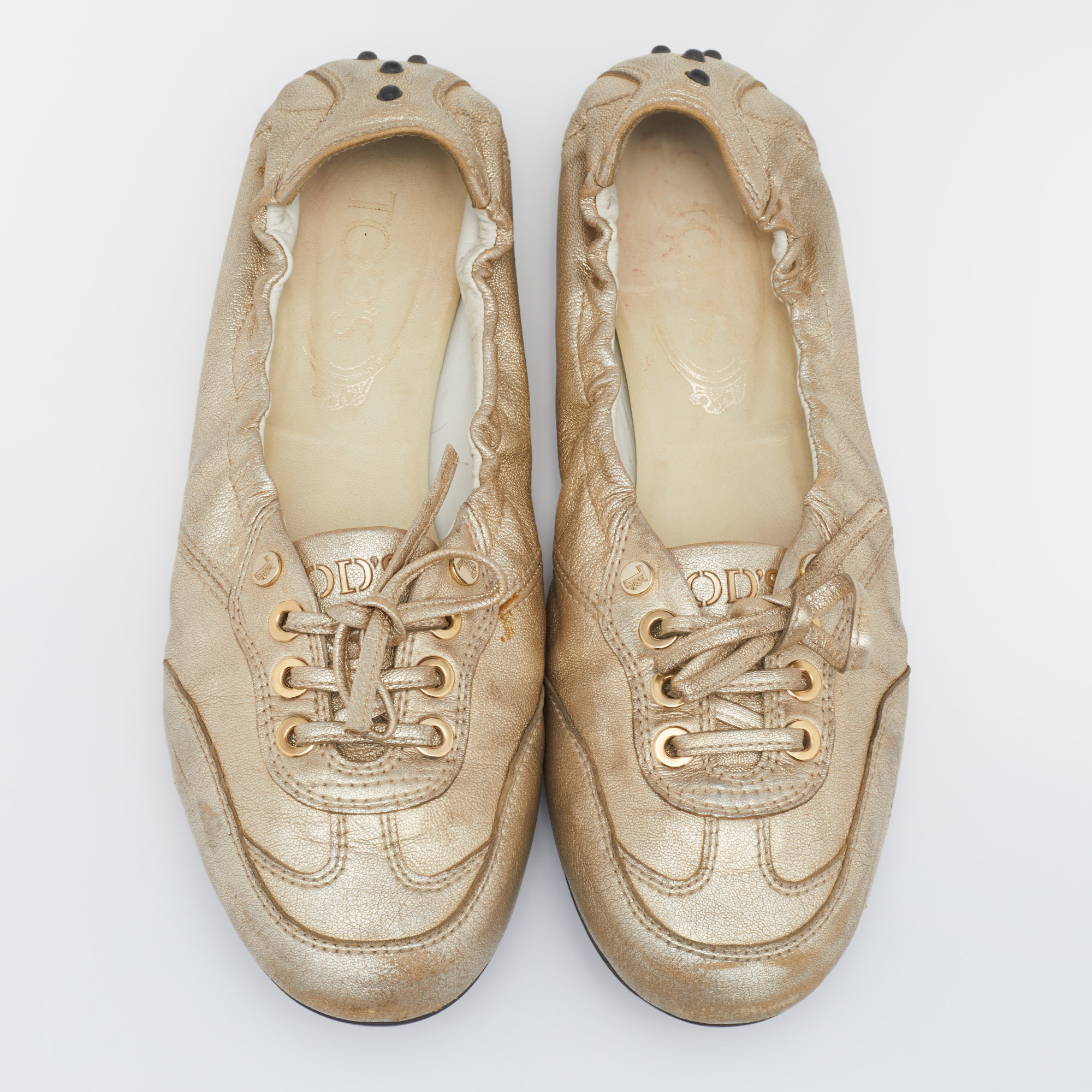 Tod's Gold Leather Scrunch Sneakers Size 36