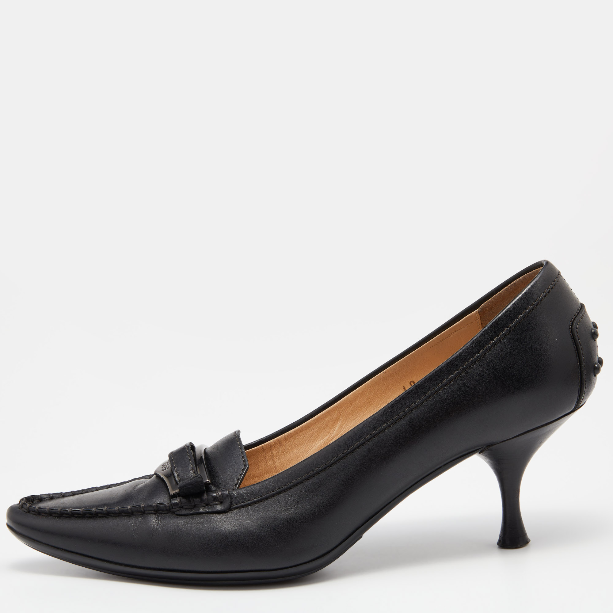 Tod's Black Leather Pointed Toe Loafer Pumps Size 40
