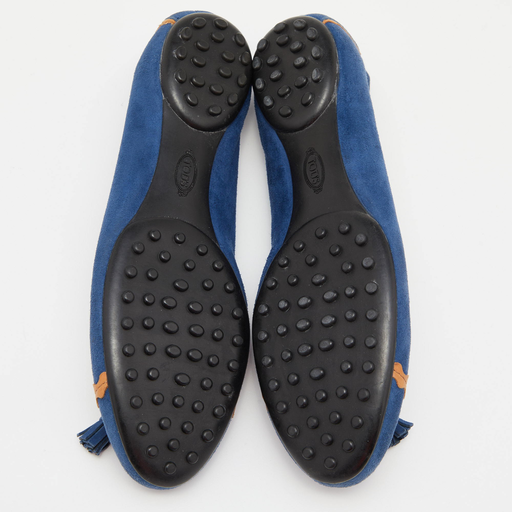 Tod's Blue/Tan Leather Tassel Ballet Flats Size 37