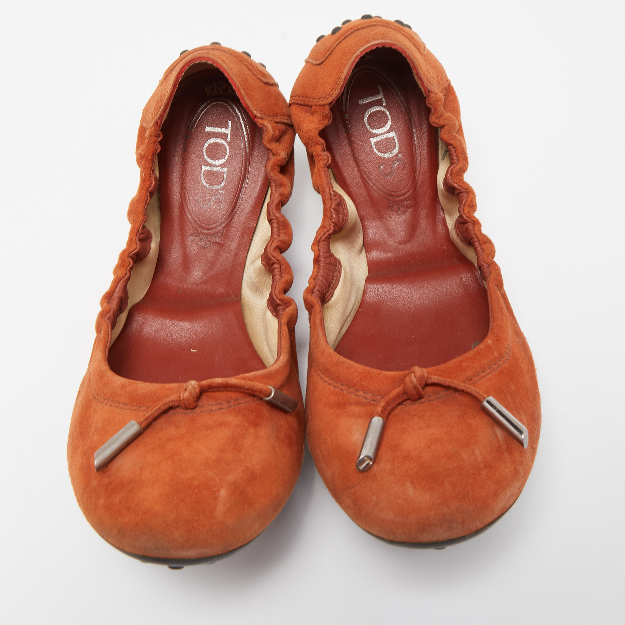 Tod's Orange Suede Scrunch Ballet Flats Size 38.5