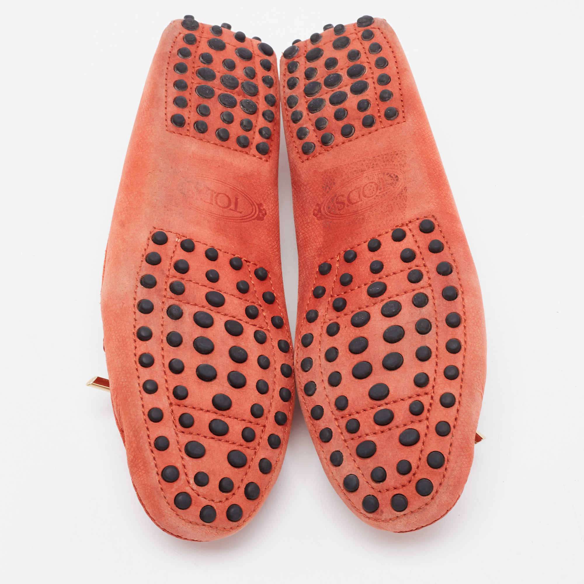 Tod's Orange Nubuck Leather Bow Detail Slip On Loafers Size 37