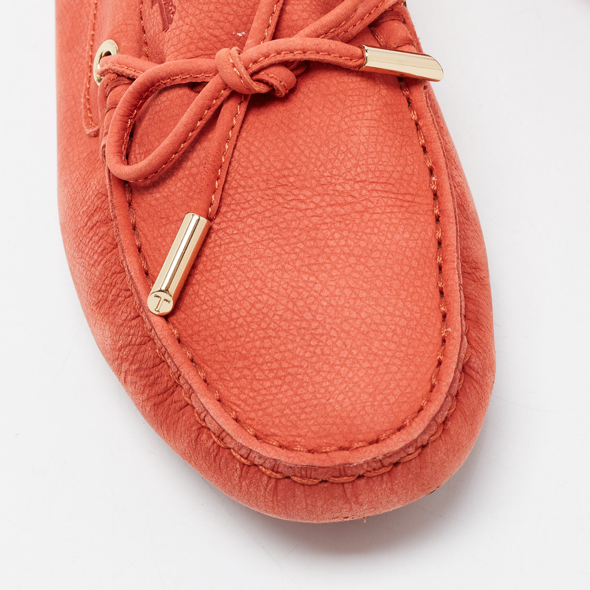 Tod's Orange Nubuck Leather Bow Detail Slip On Loafers Size 37
