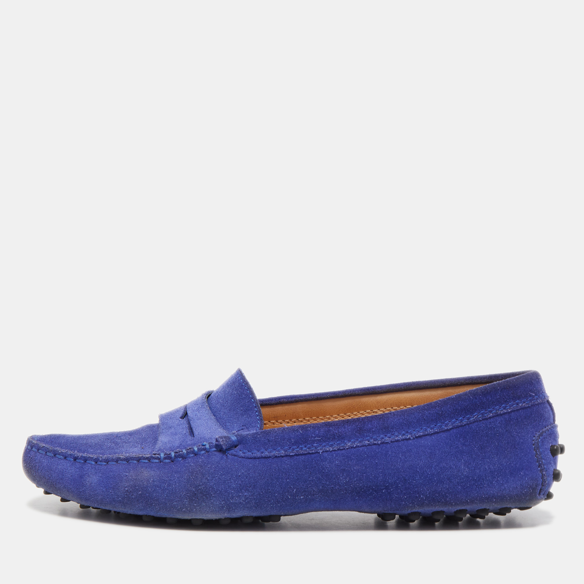Tod's Blue Suede Gommino Slip On Loafers Size 38.5