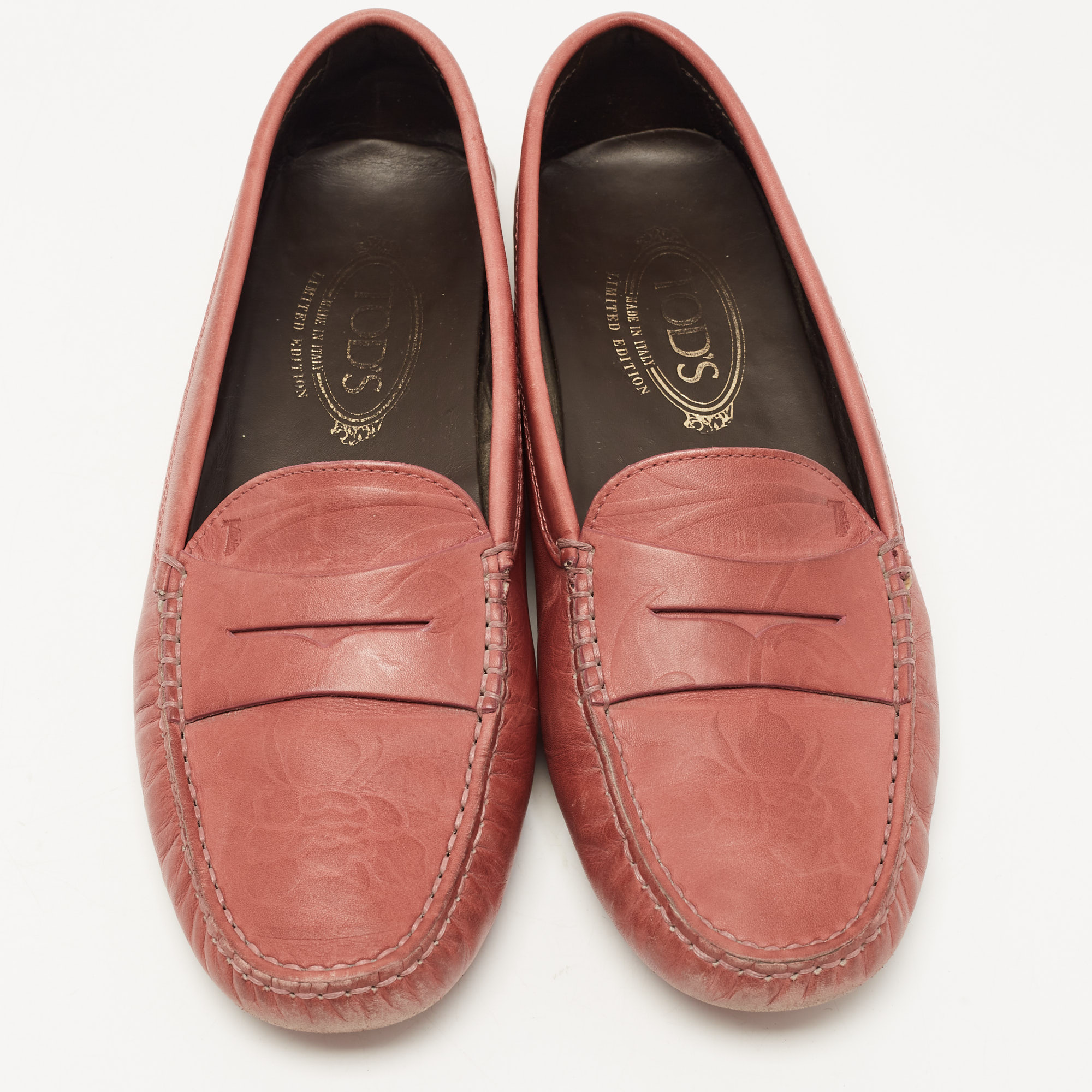 Tod's Red Leather Penny Slip On Loafers Size 38.5