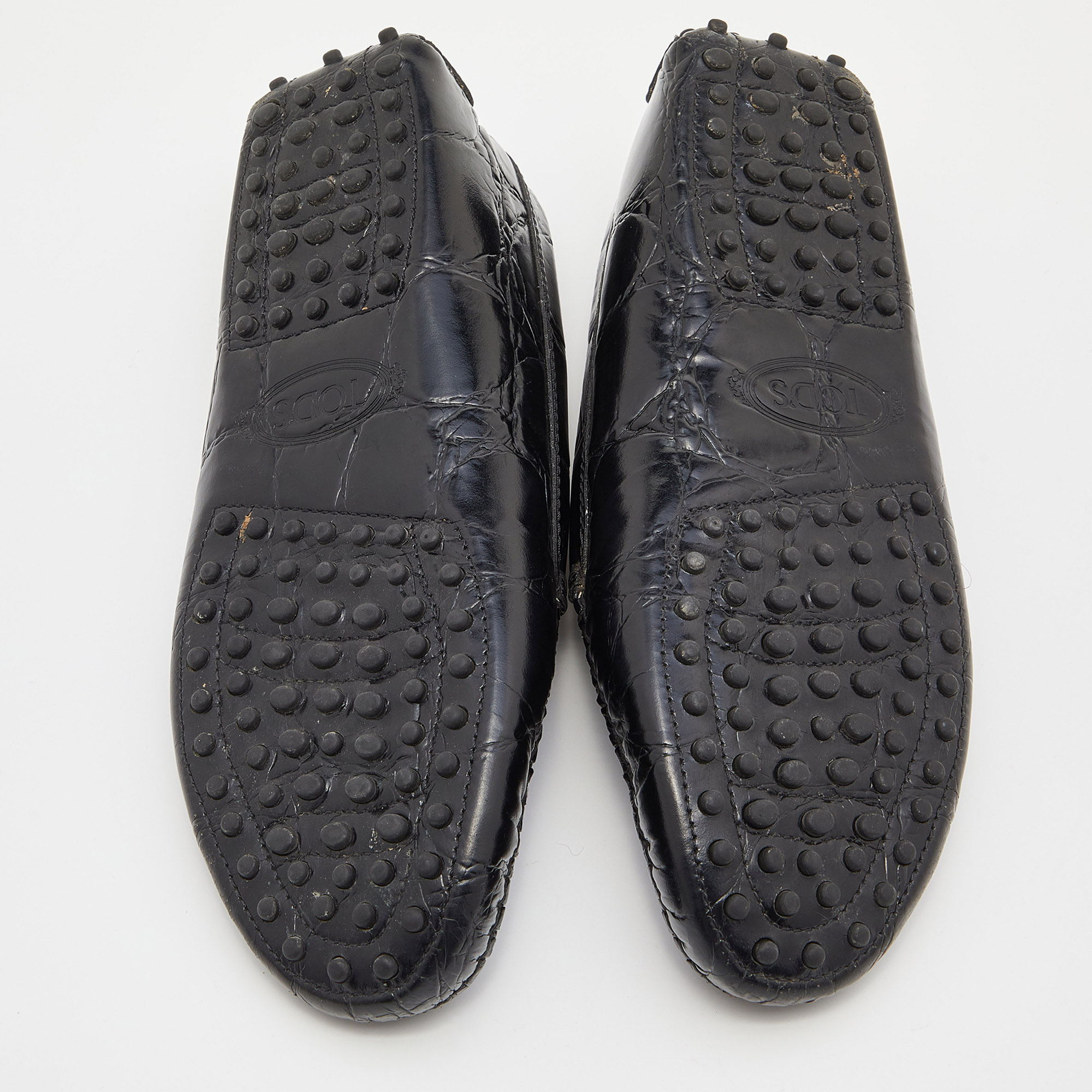 Tod's Black Croc Embossed Leather Penny Loafers Size 38