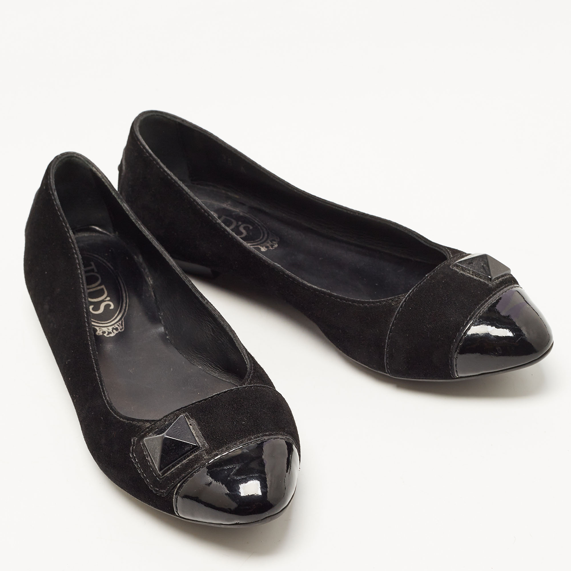 Tod's Black Suede And Patent Leather Ballet Flats Size 36