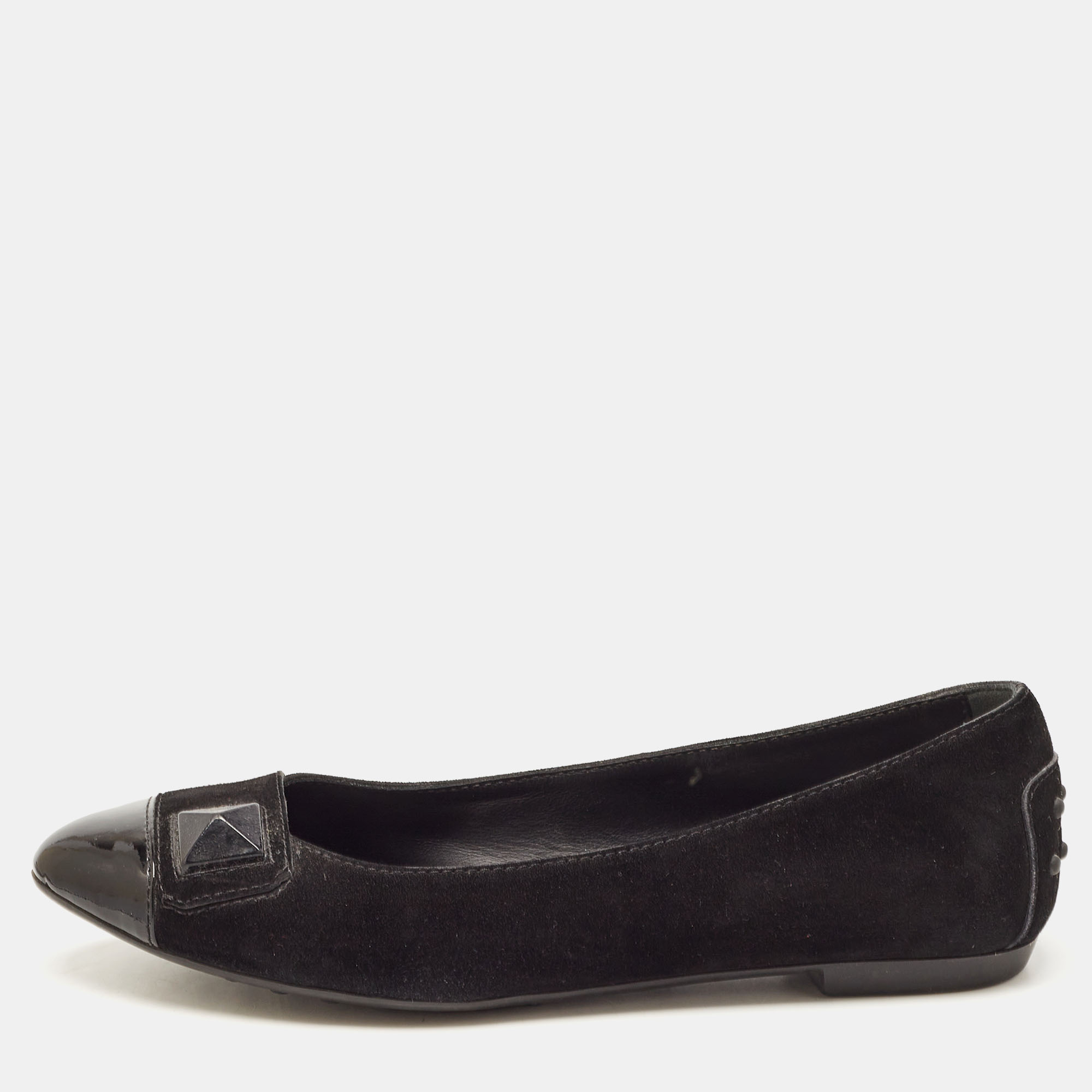 Tod's black suede and patent leather ballet flats size 36