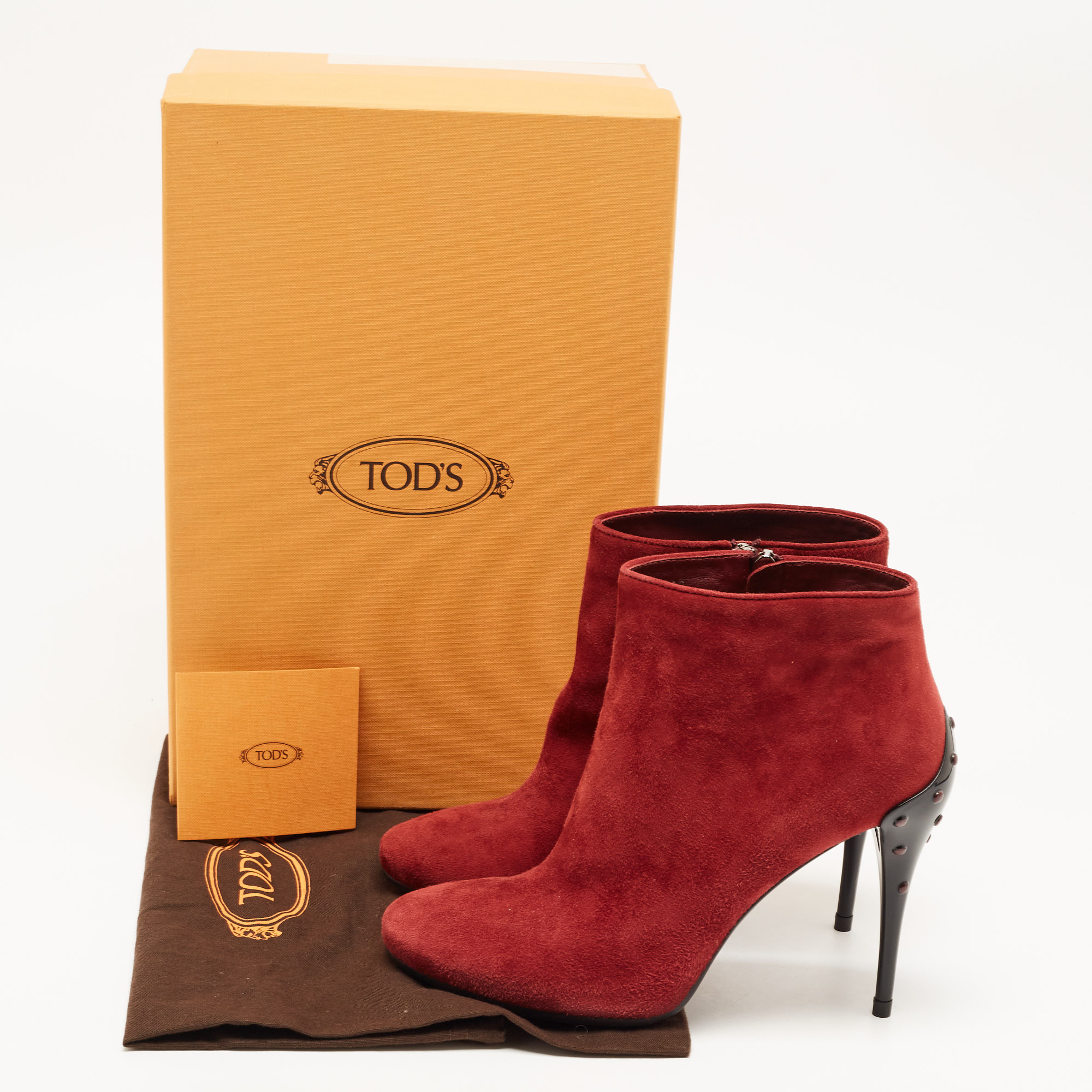 Tod's Burgundy Suede Zip Ankle Boots Size 39