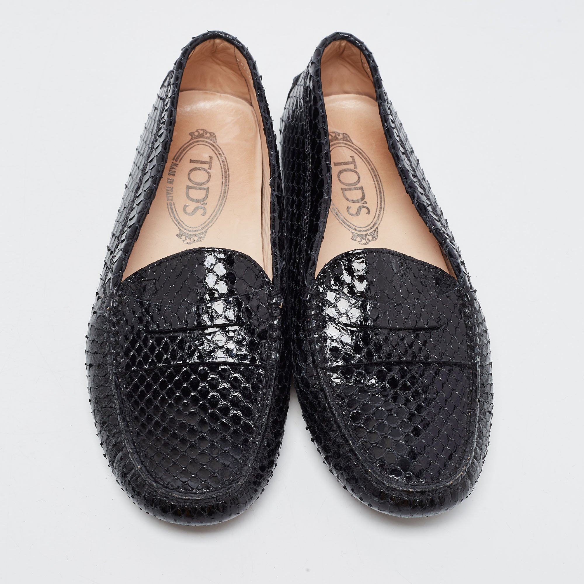 Tod's Black Python Leather Slip On  Loafers Size 37