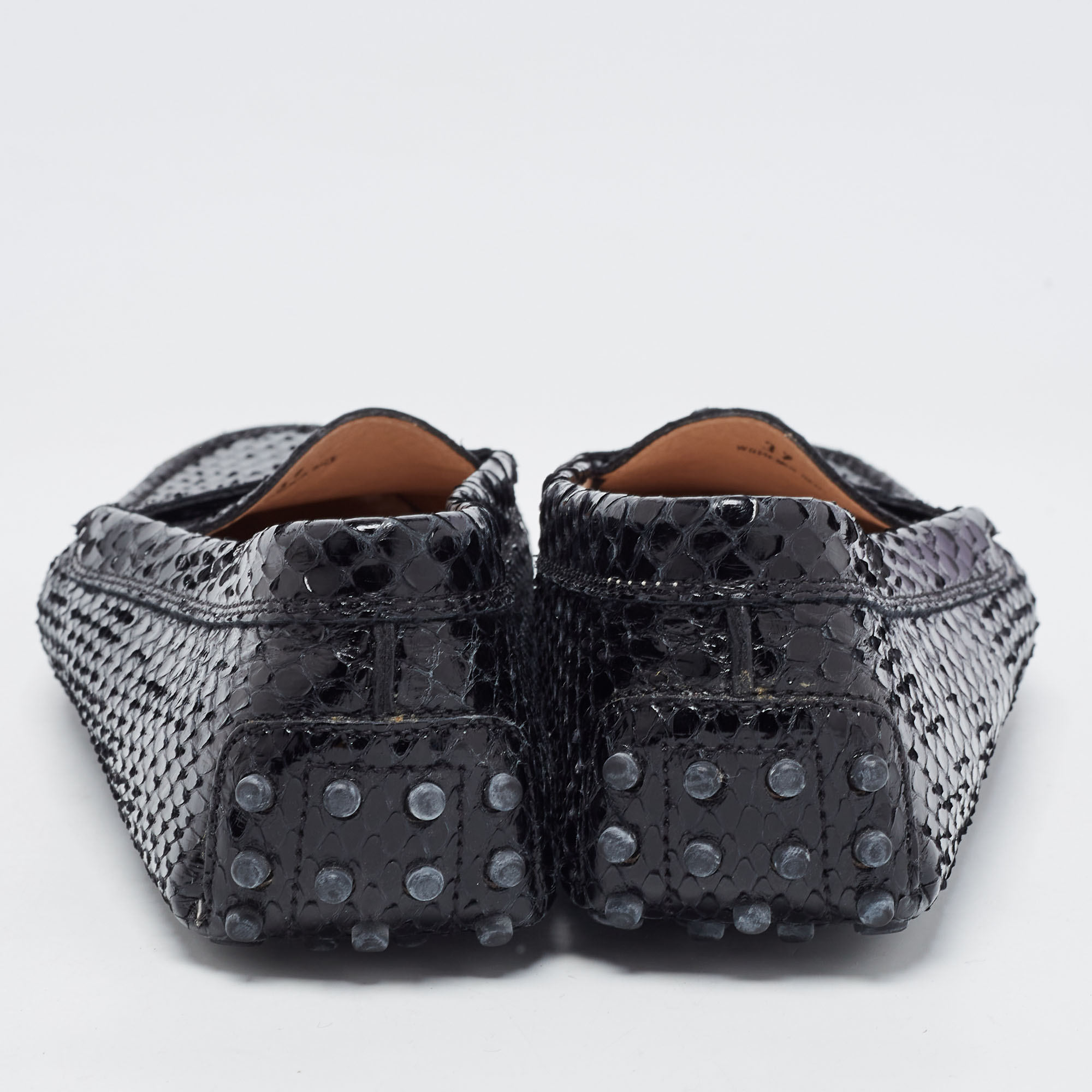 Tod's Black Python Leather Slip On  Loafers Size 37
