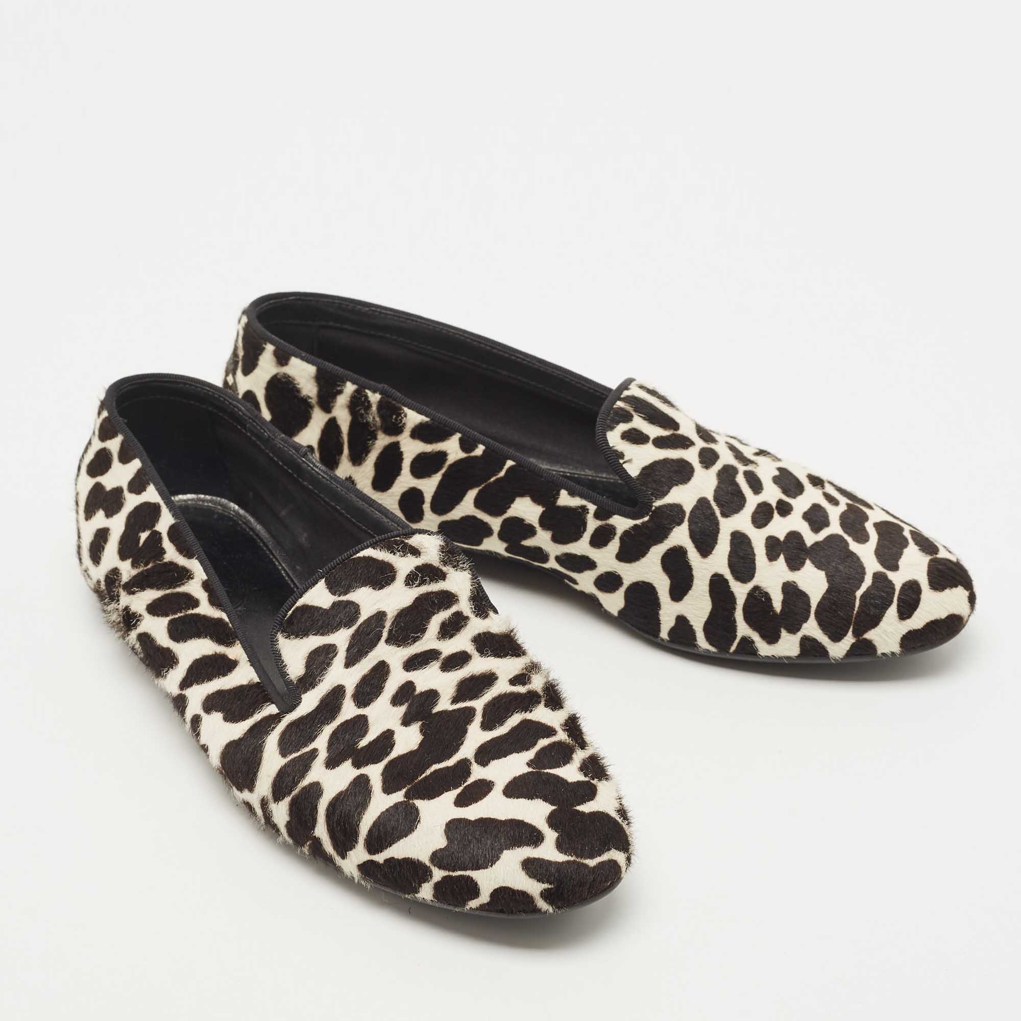 Tod's Black/White Leopard Print Calf Hair Smoking Slippers Size 36.5