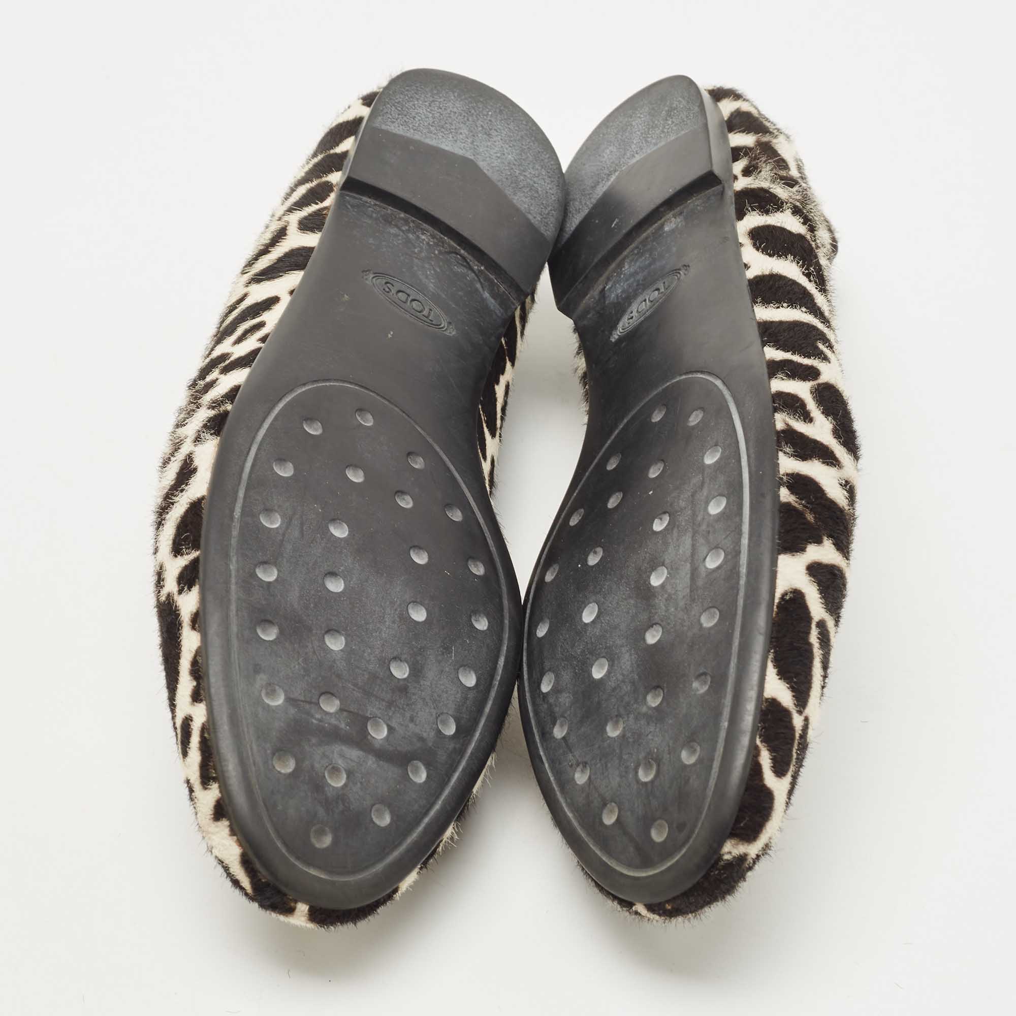 Tod's Black/White Leopard Print Calf Hair Smoking Slippers Size 36.5