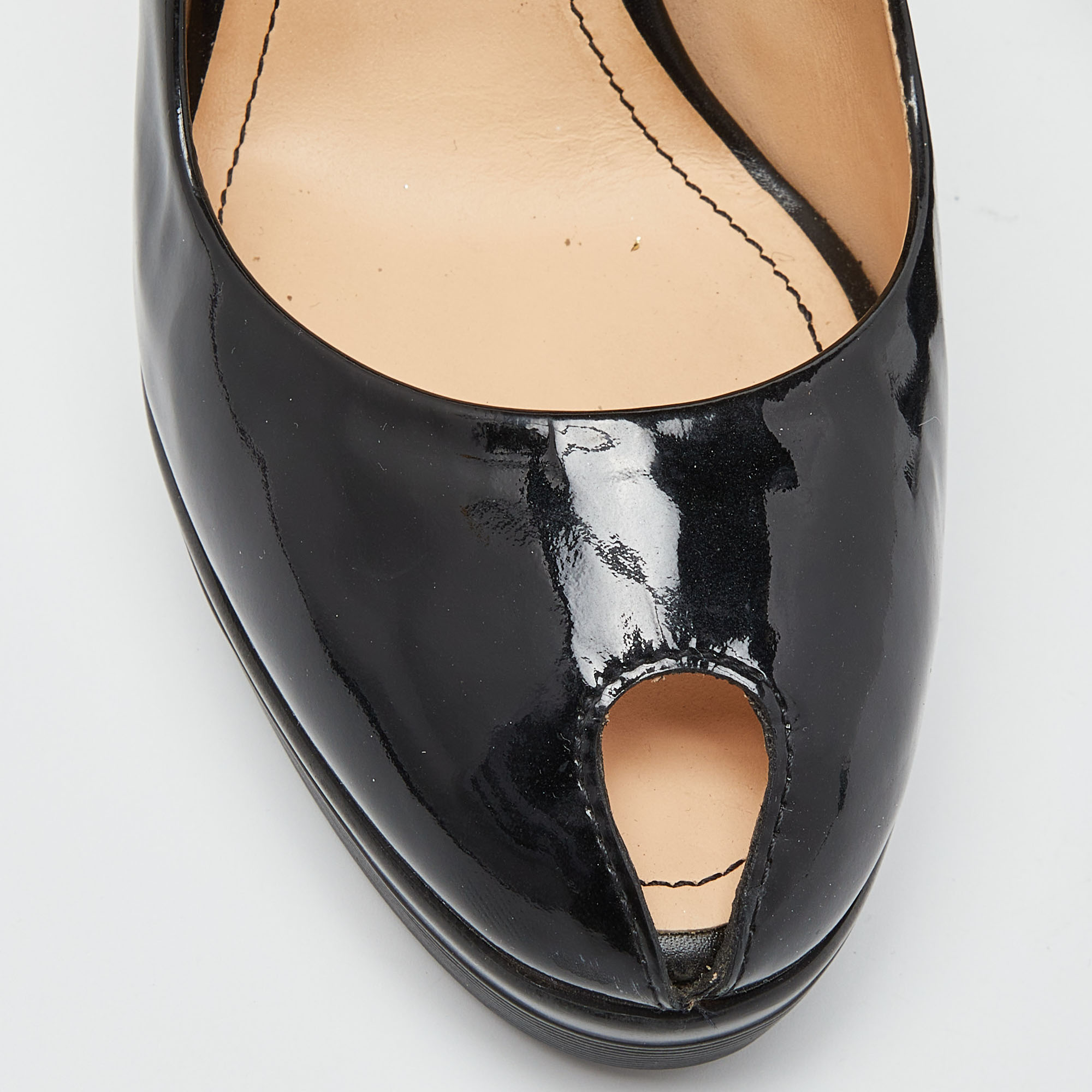 Tod's Black Patent Leather Peep Toe Pumps Size 36