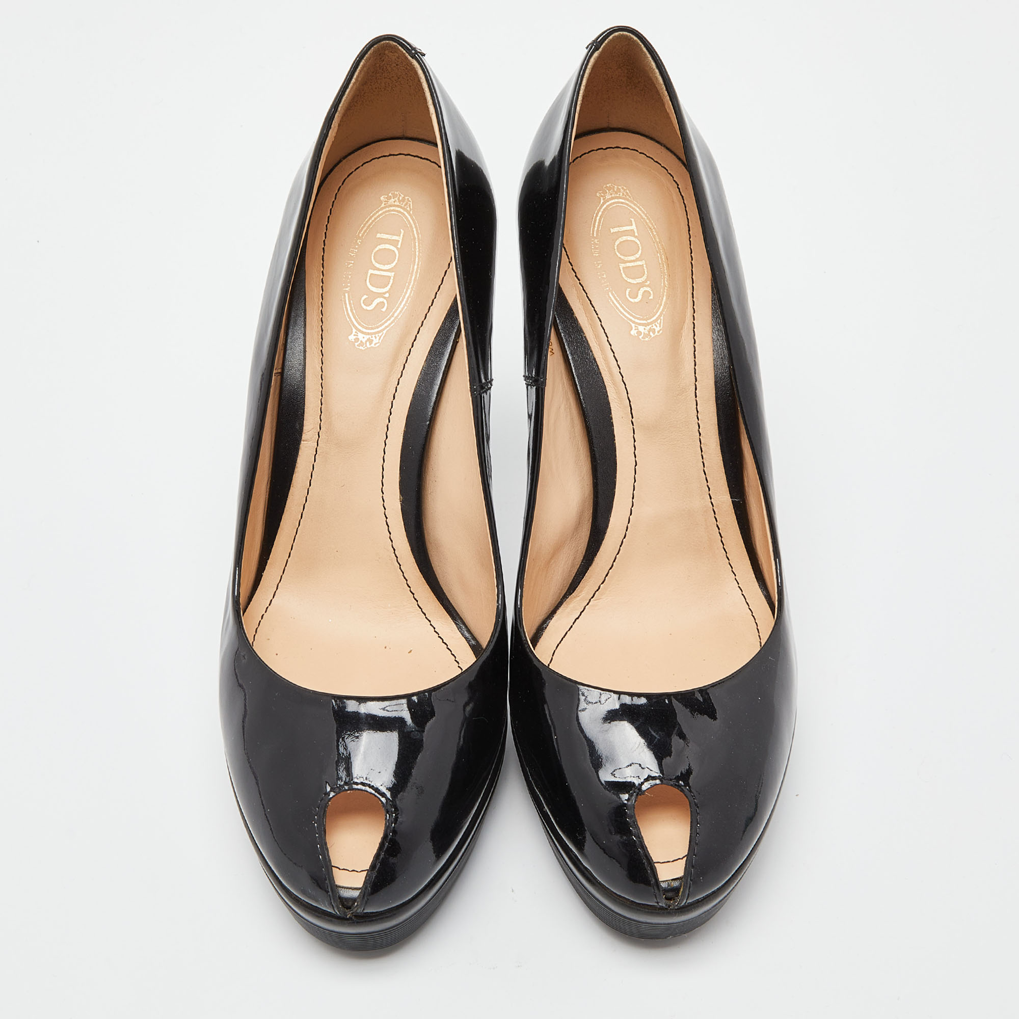 Tod's Black Patent Leather Peep Toe Pumps Size 36