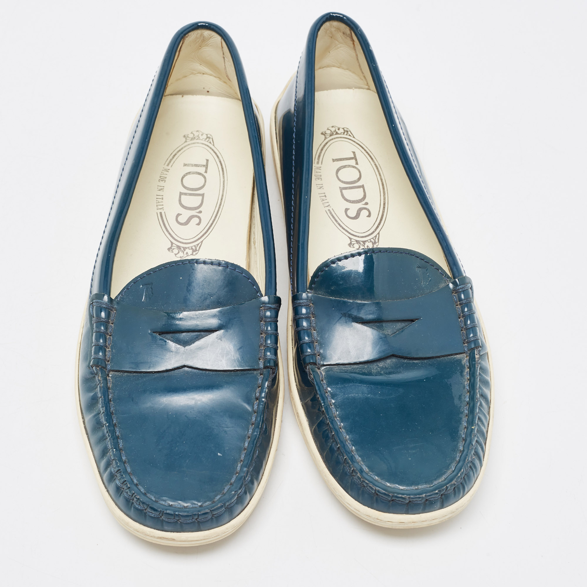 Tod's Teal Patent Leather Penny Loafers Size 35