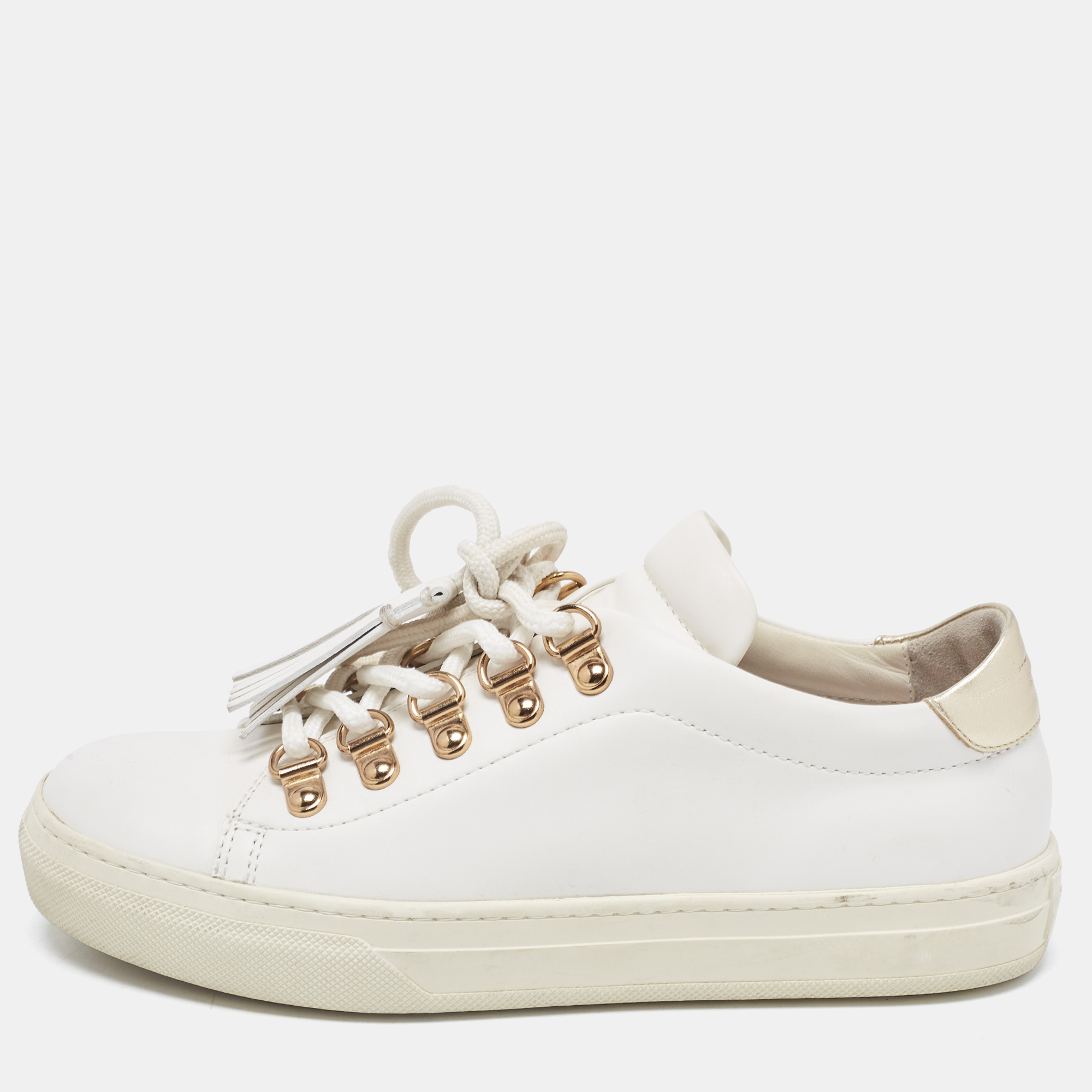 Tod's White Leather Tassel Lace Up Sneakers Size 34.5
