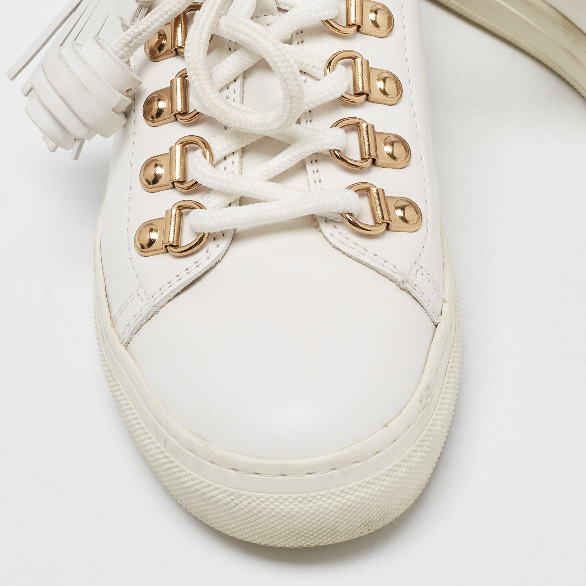 Tod's White Leather Tassel Lace Up Sneakers Size 34.5