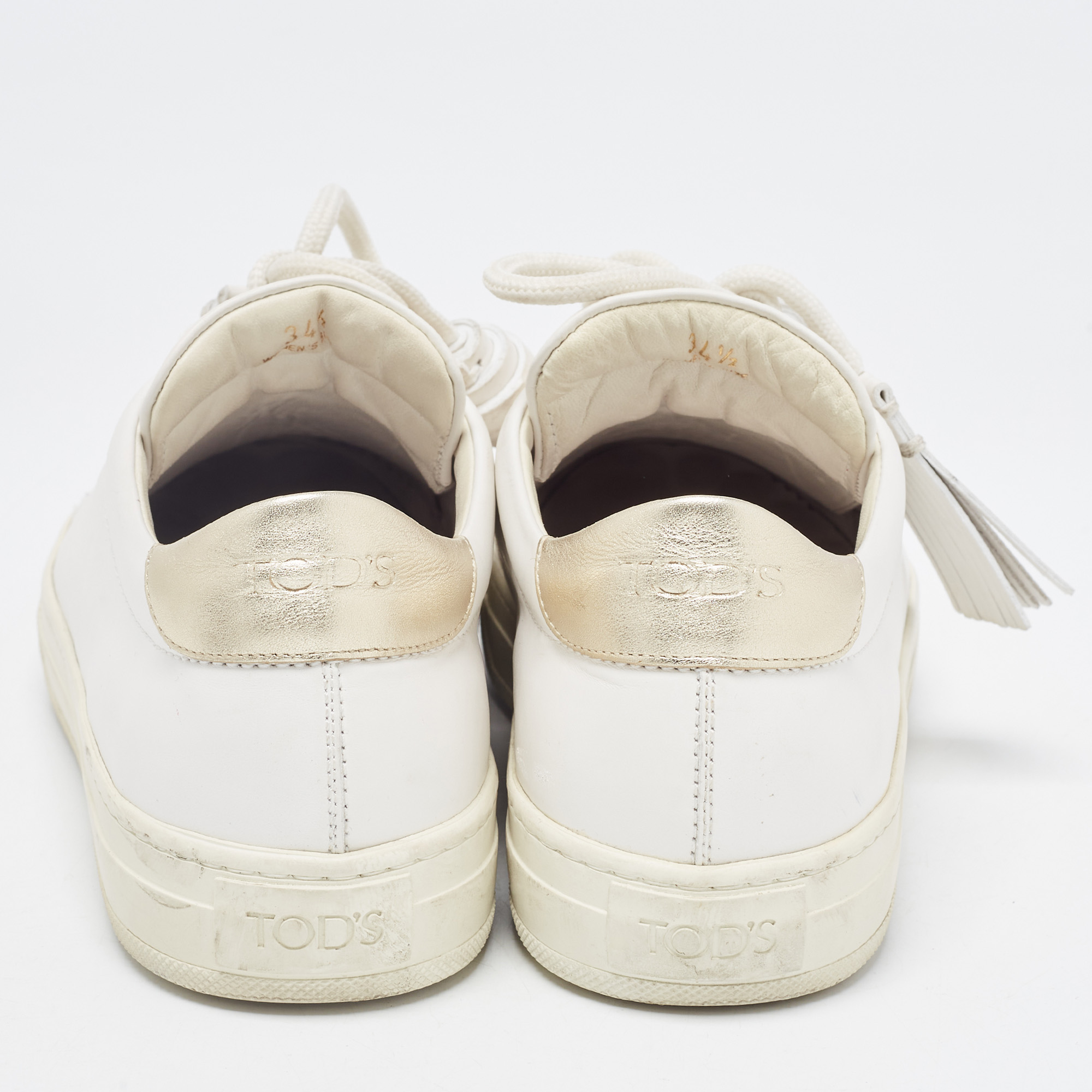 Tod's White Leather Tassel Lace Up Sneakers Size 34.5