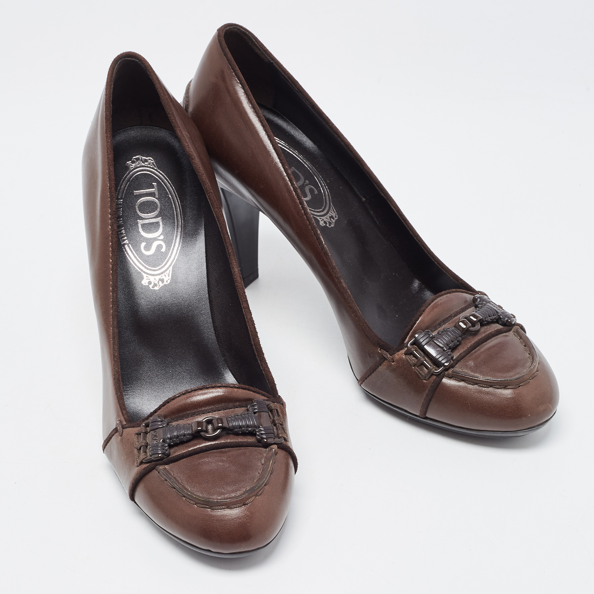 Tod's Dark Brown Leather Double T Loafer Pumps Size 37